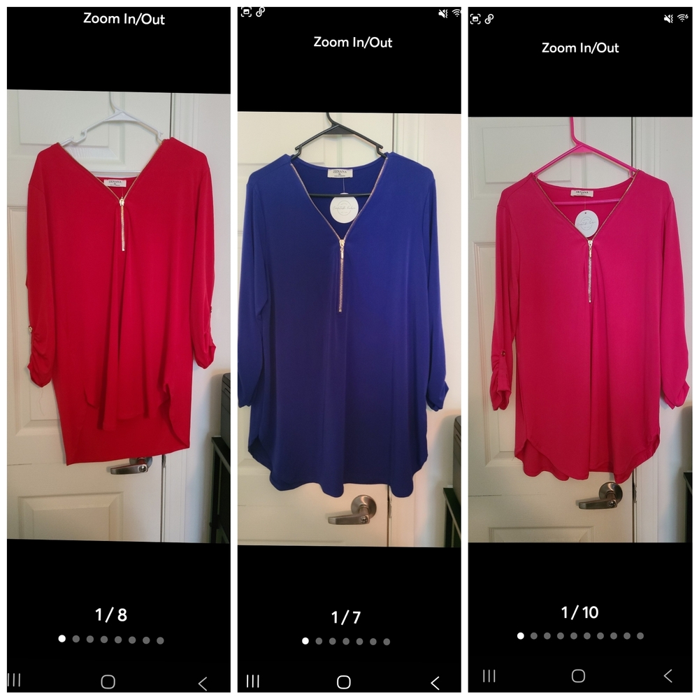 Elegant Women's Zippered Tops - Red, Blue, and Pink